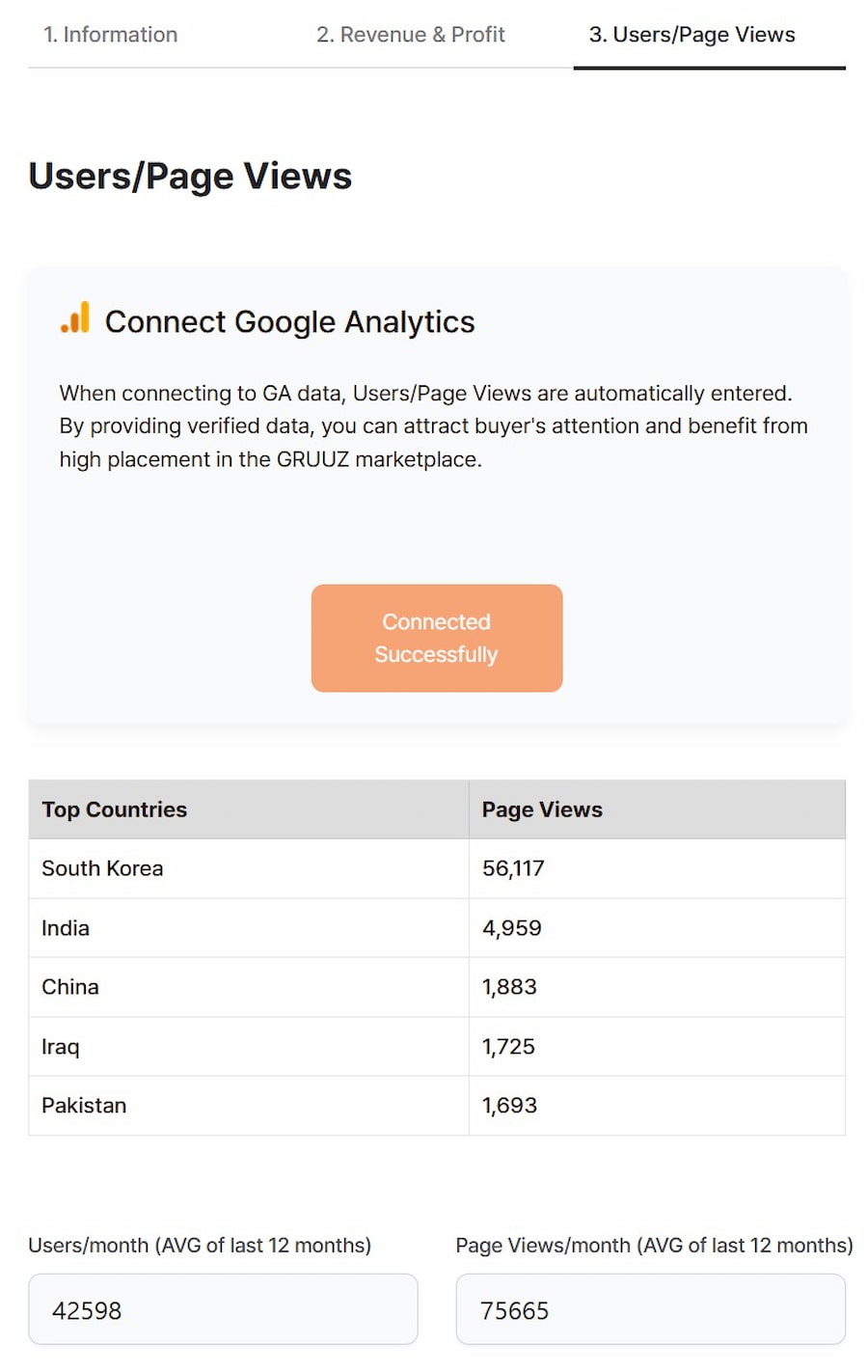 Creating a Listing on Gruzz - Step 3: Users/Page Views