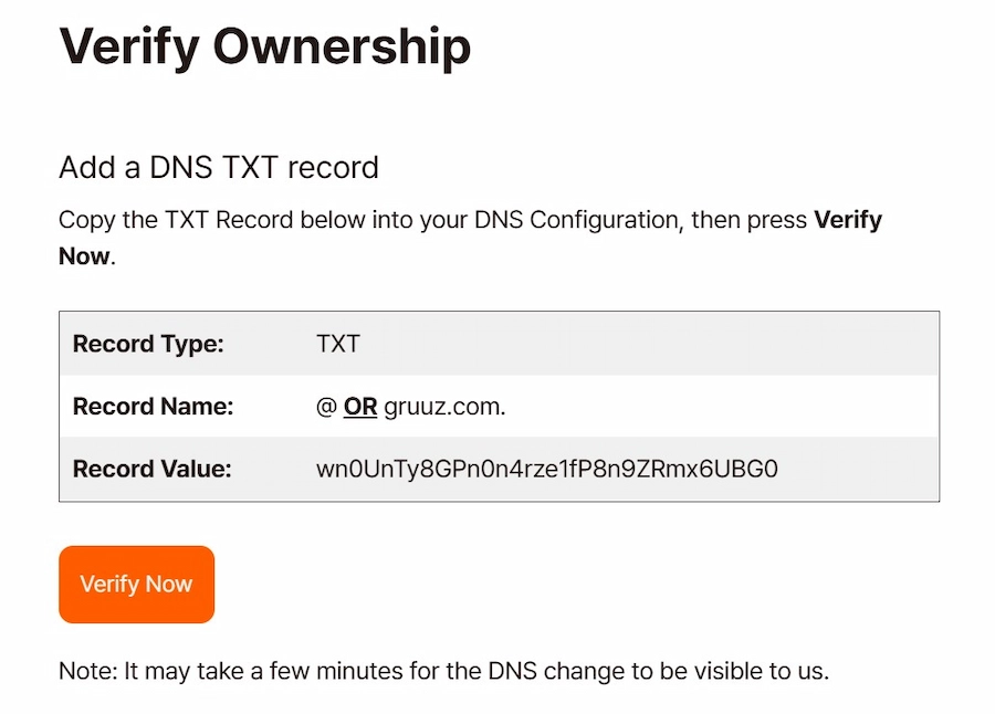 Verify Domain Ownership in Gruuz